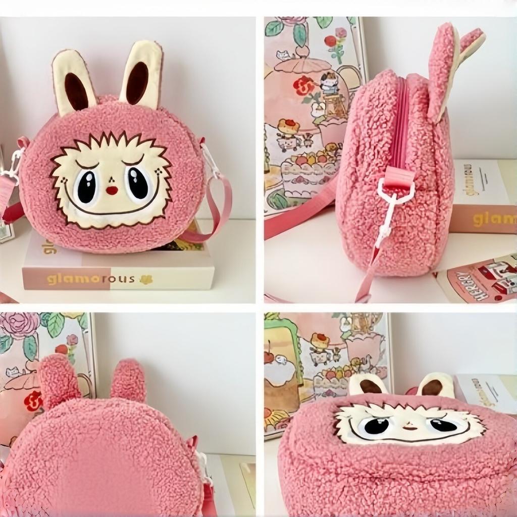 Gentuta de Plus Fluffy Crossbody Bag Adjustable Strap Kids Girls Gift 26*29*11cm Pink