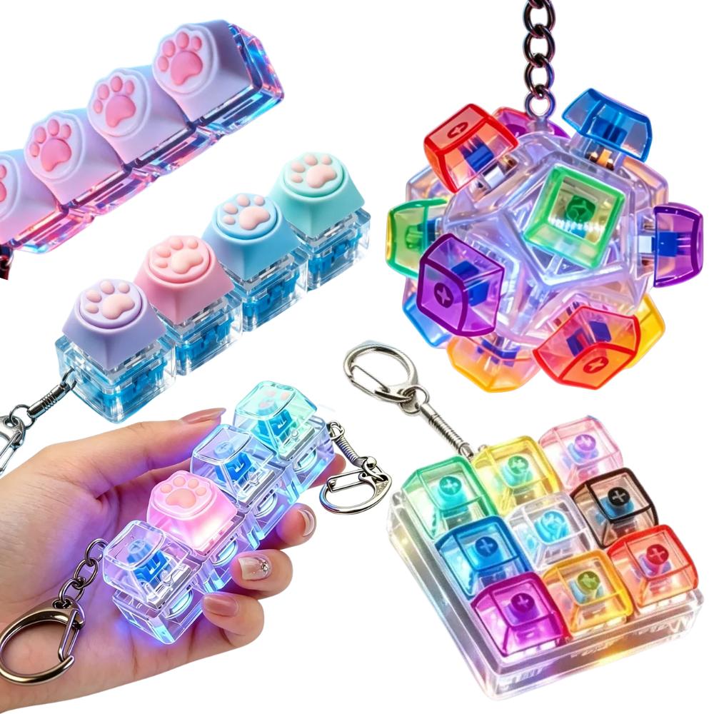 Heißer Multi-Stil LED-Leuchtender Tastenkappen-Schlüsselanhänger Clicker Fidget-Spielzeug Stressabbau Tragbares Schreibtischzubehör Für Kinder Erwachsene