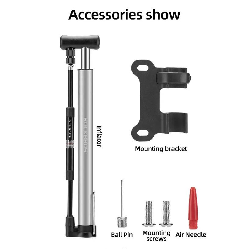 ROCKBROS 120Psi Bicycle Pump Portable Air Inflator Bike Pump With Gauge AV FV Schrader Presta Valve Pump Cycling Accessories