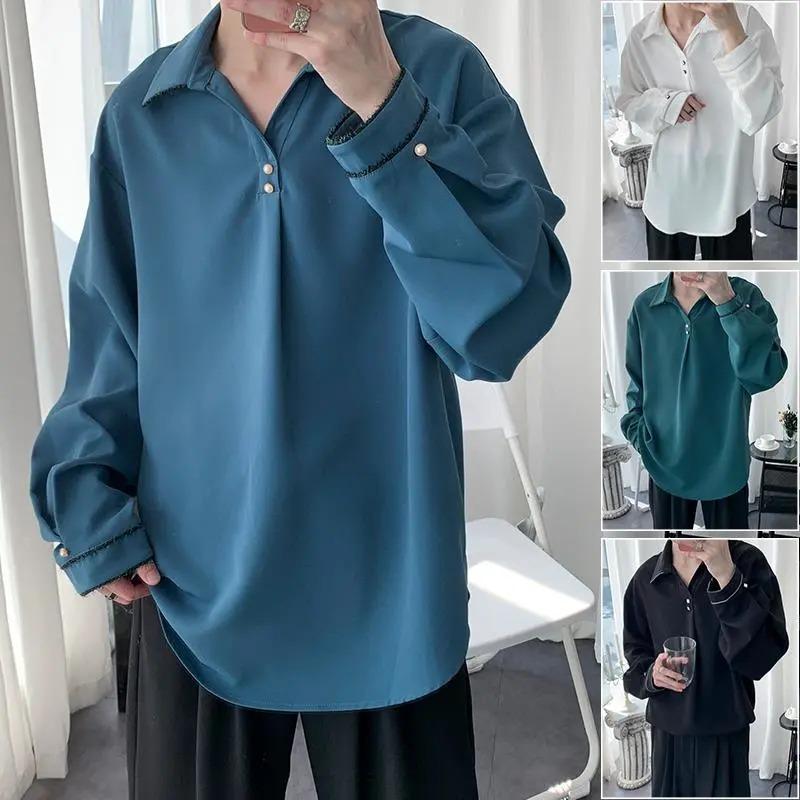 

Men s Long Korean Style Loose Inner Pullover Shirt Spring Autumn Trendy Handsome Drape Top L синій