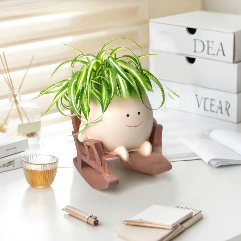 Cute Resin Ghost Flower Pot Planter with Rocking Chair Skateboard Swing Tea Designs for Succulent Desktop Office Garden Decor