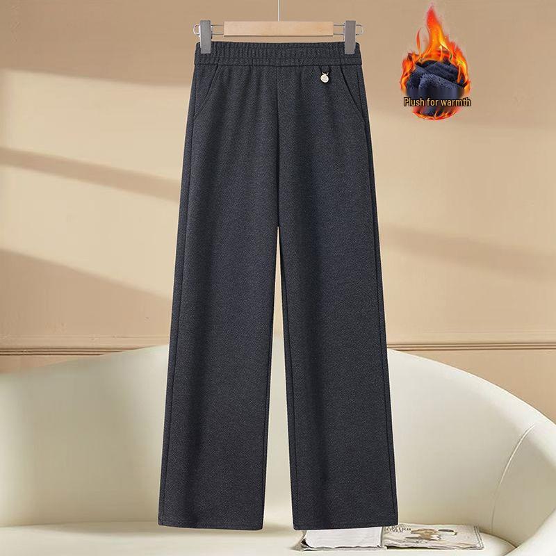 Mom's High-Waisted Drapey Wide-Leg Pants for Autumn/Winter - Plus Velvet for Middle-Aged and Elderly Women