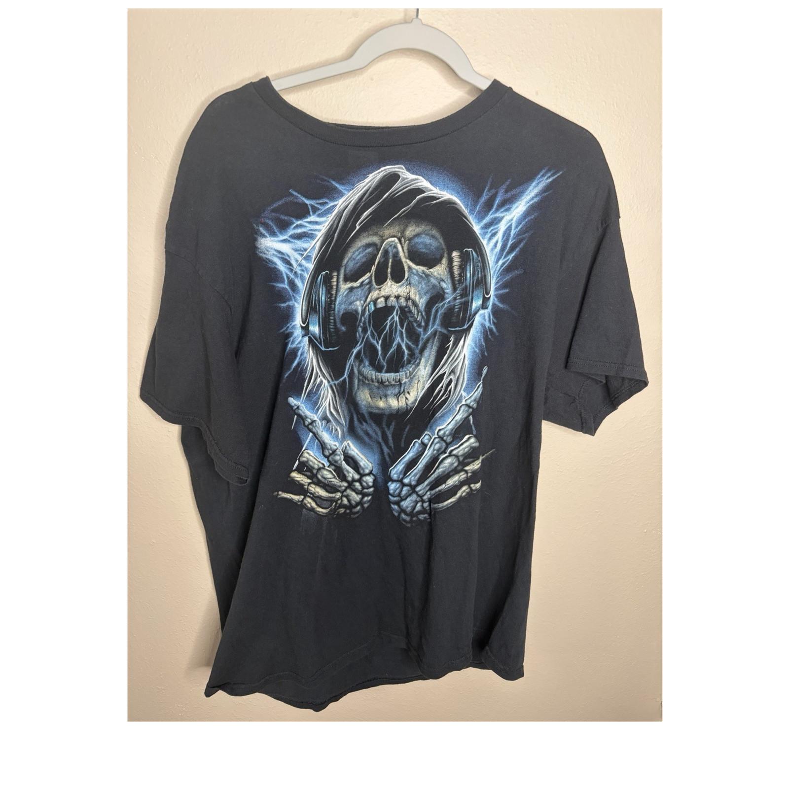 Men s Skull DJ Headphones Graphic Black Cotton Short Sleeve T-Shirt S