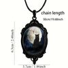 Black Cat Pattern Oval Glass Alloy Pendant Necklace in Moonlit Night