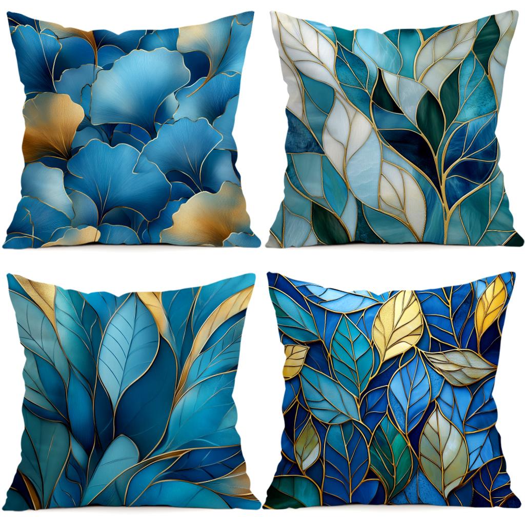 1/4pcs Abstract Turquoise Leaf Cushions Pillowcase Polyester Cushion Cover Throw Pillow Pillowcover Home Car Sofa Decor
