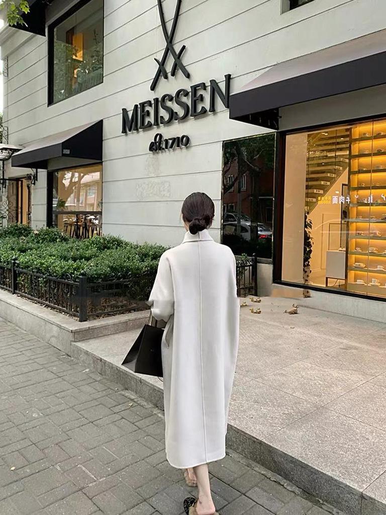 Elegantní oboustranný vlněný kabát střední délky Hepburn pro ženy - podzimní/zimní kolekce