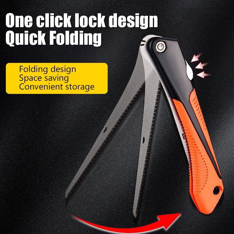 Manual Folding Saw Sk5 Steel One-Button Folding Design Hand Saw Ergonomic Non-Slip Grip Handle Sharp Cutting Wood Garden Saw