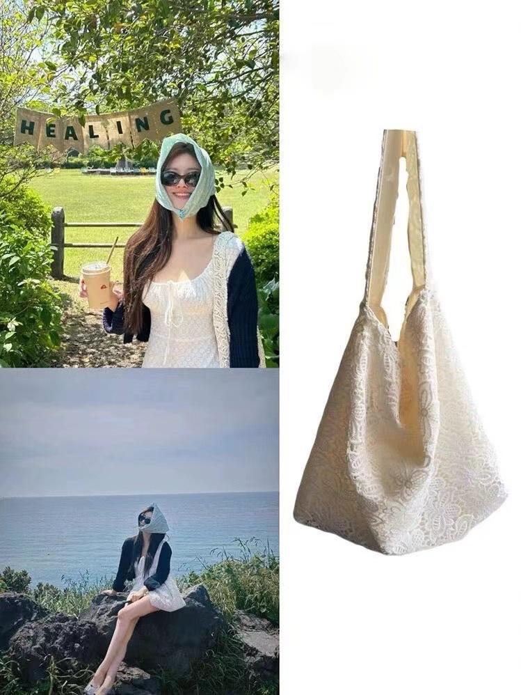 

Сумка-тоут Zhao Ruth Seaside Shoulder Pastoral Simple Lace Summer Xianmei большой вместимости белый