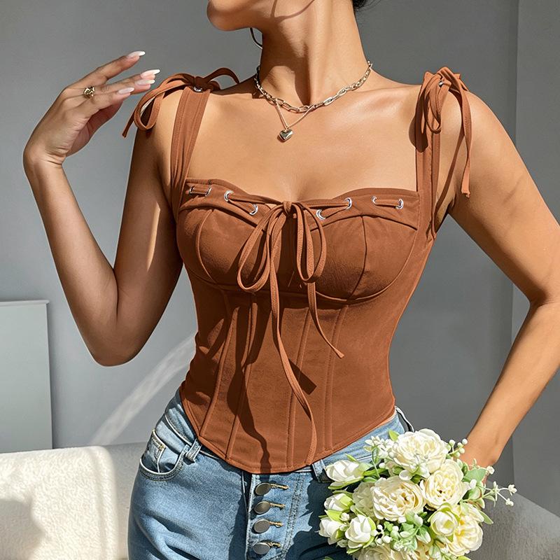 Canotta sexy a corsetto con stecche e fiocco