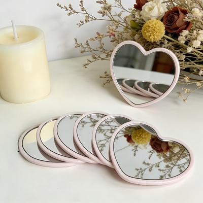 30pcs Mini Heart Makeup Mirror Simple Handheld Vanity Mirror Portable Student Dormitory Cosmetic Mirror
