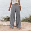 Women Solid High Waist Single Button Front Pleated Loose Wide Leg Comfort Casual Long Trousers