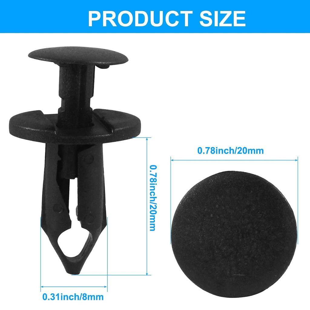 50 Pcs 5/16 Inch Front Bumper Clips Black ATV Retainer | 8mm Push Pin Clips, For Honda Suzuki Kawasaki Polaris