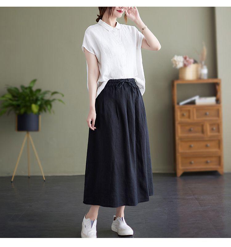 Embroidered High-Waisted A-line Cotton Midi Skirt: Slimming, Elastic Waist, Literary Style, Wide Hem for Women