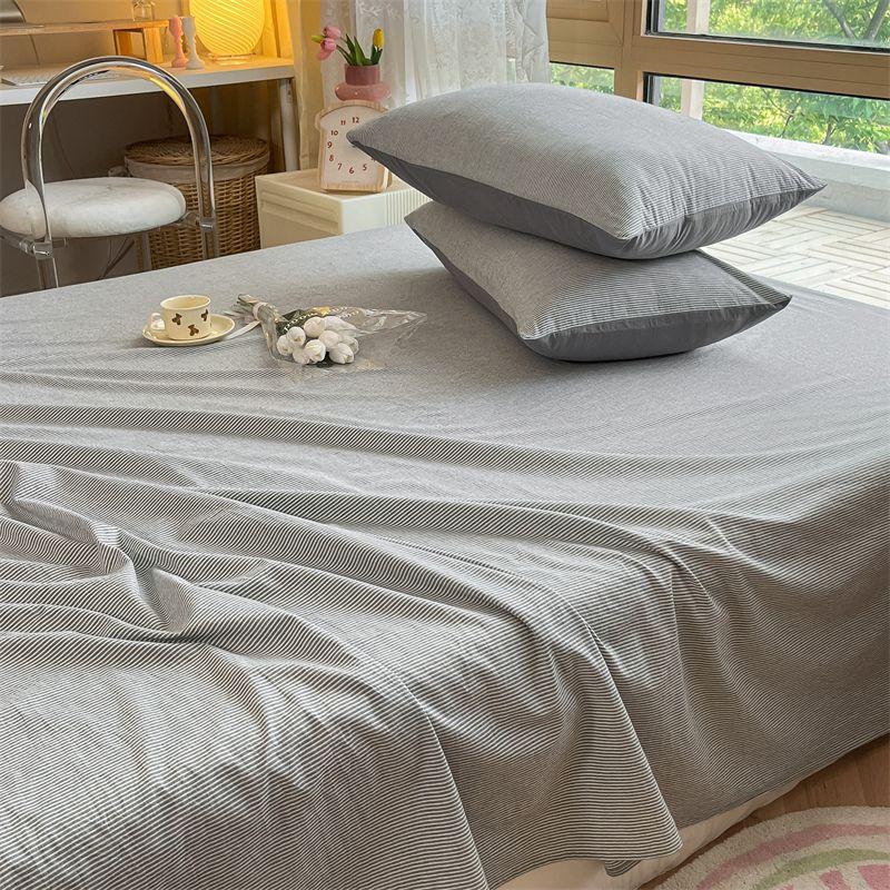 New Thick Minimalist Striped Brushed Bed Sheet for Single Double Student Dormitory