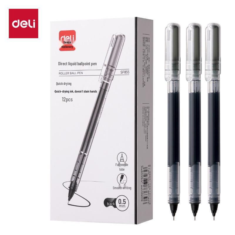 Deli S856 Black 0.5mm Quick-Drying Rollerball Pen: High-Quality Needle-Tip for Smooth Writing