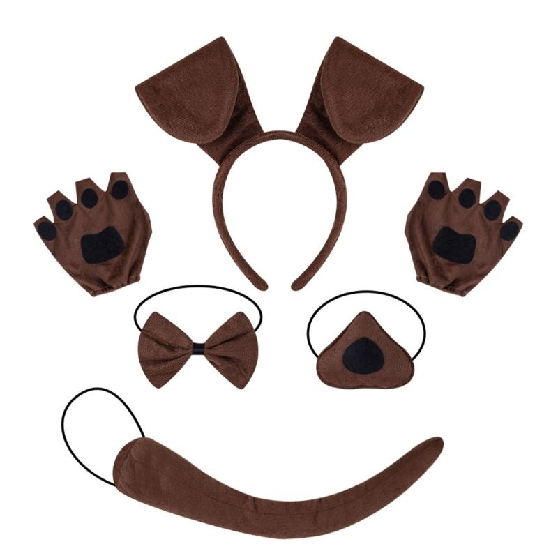 Halloween Dog Costume Accessories include Dog Ear Headband Dog Tail Nose Bowtie Skirt Gloves for Women Girl Cosplay