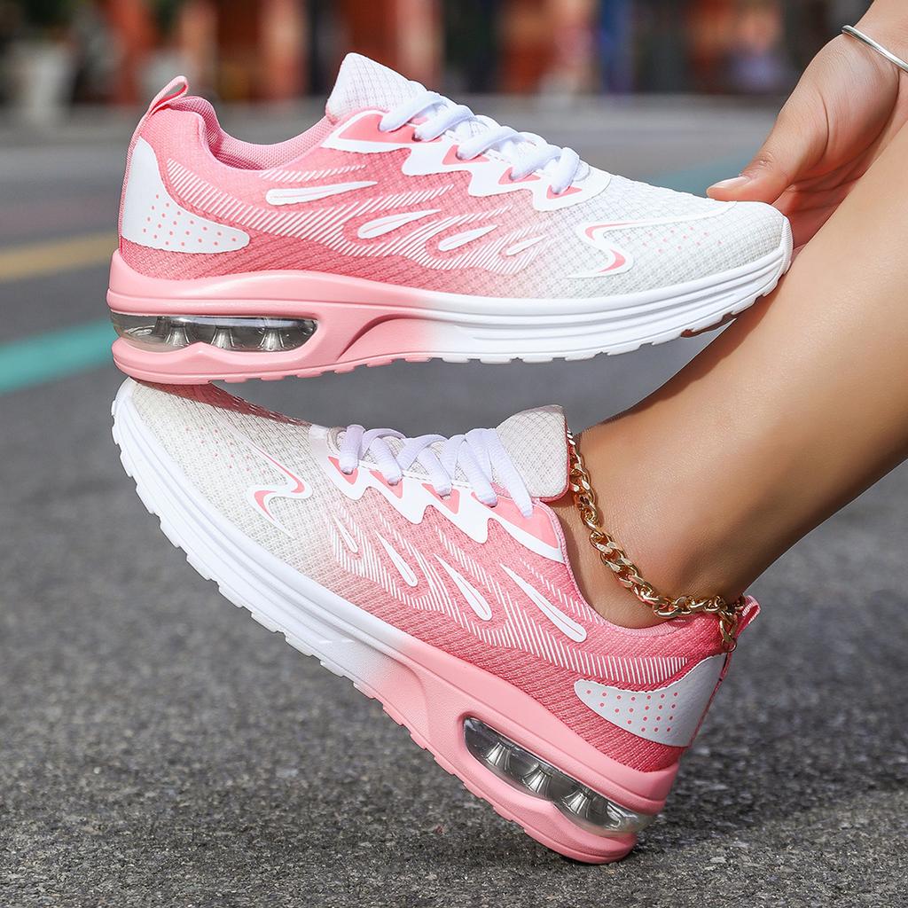 Women Running Shoes Air Cushion Shock Absorption Lightweight Summer Hollow Mesh Breathable Sports Soft Soled