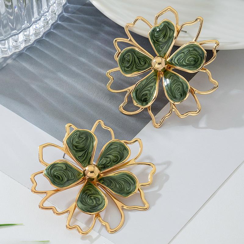 Weiß Grün Blume Ohrstecker Für Frauen Mädchen Geometrisch Öltropfen Ohrring Accessoires Urlaubsfeier Geschenk Modeschmuck Geschenke