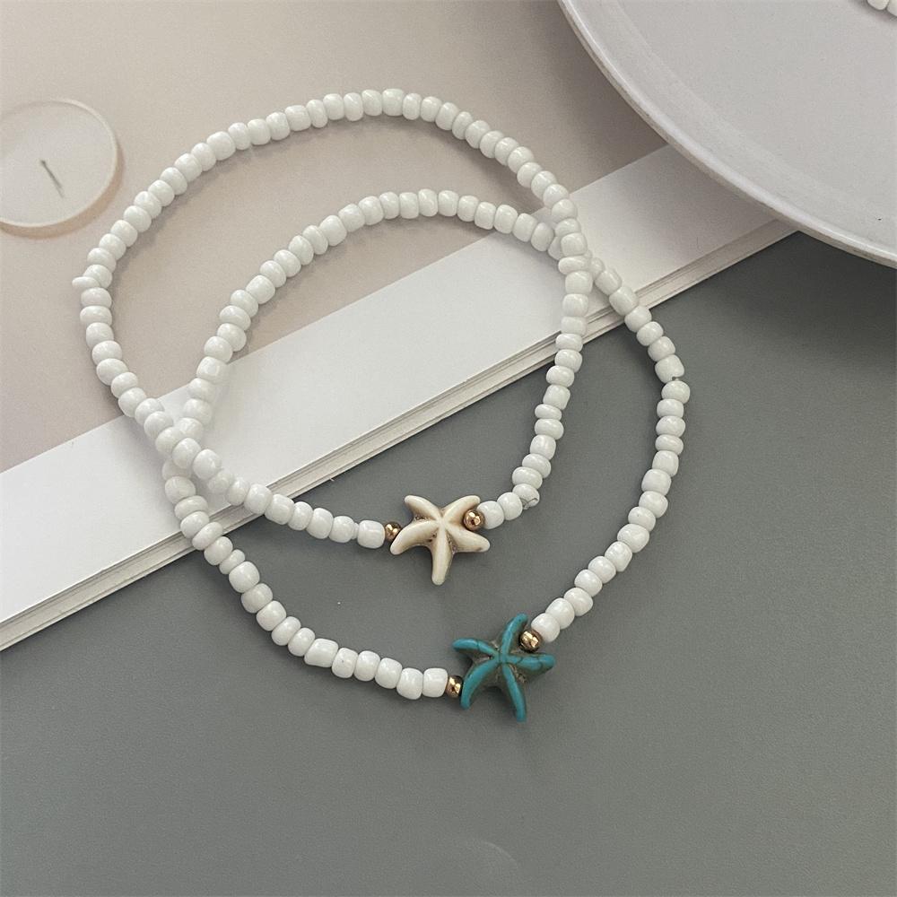 1 PC Starfish Anklet Rice Beads Handmade White Foot Bracelet Jewelry Gift for Friend Summer Gift Foot Bracelet