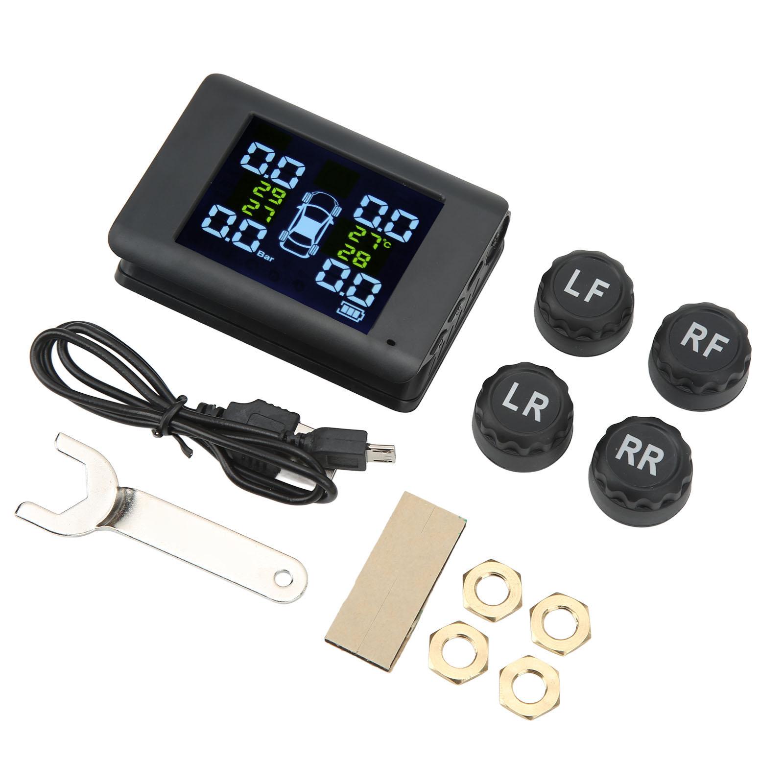 

Wireless Tire Pressure Monitoring System with 4 External Sensors LCD Screen Loud Alarm TPMS for Car Truck Motorhome