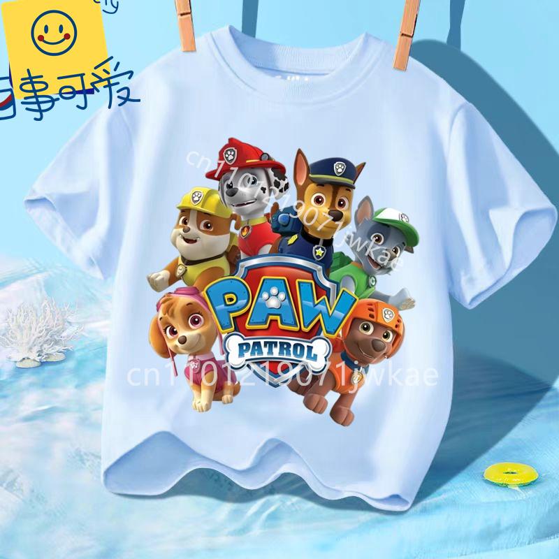 Paw Patrols Girl Boys T Shirt Cartoon Skye Short Sleeve Tops Summer Kids Korean Clothes Baby Casual Tees Cute Birthdays Gifts