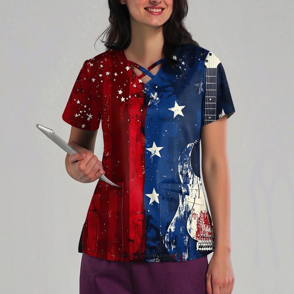 Women's Loose Independence Day Printed Top Short Sleeve T-shirt Pullover