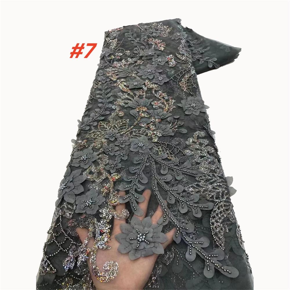 2025 Luxury French Mesh Embroidery Beaded Lace Fabric African Nigerian Sequins Lace Fabric For Wedding Dresses Sewing Material