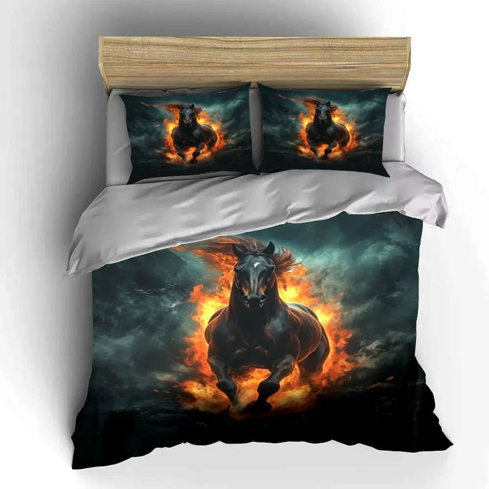 Fiery Horse Art Three-Piece Decor Multiple Sizes Kid's and Adults' Bedroom Exquisite 3PC Bedding Set Gift