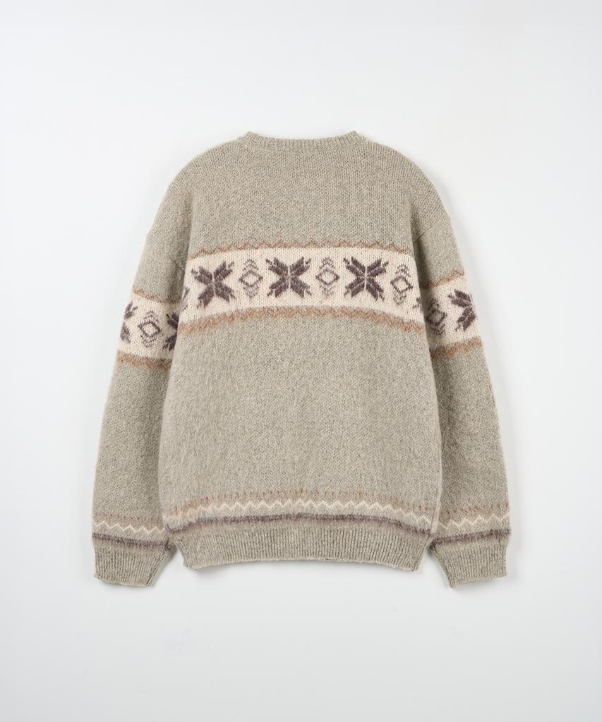 NODU Snow Nordic Snowflake Round Knit [Beige]