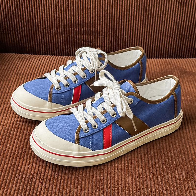 

2025 summer new canvas shoes low-top color matching lace-up casual board shoes Korean version flat-soled fashion men s shoes 1579 44 сапфірове скло синього кольору кольору