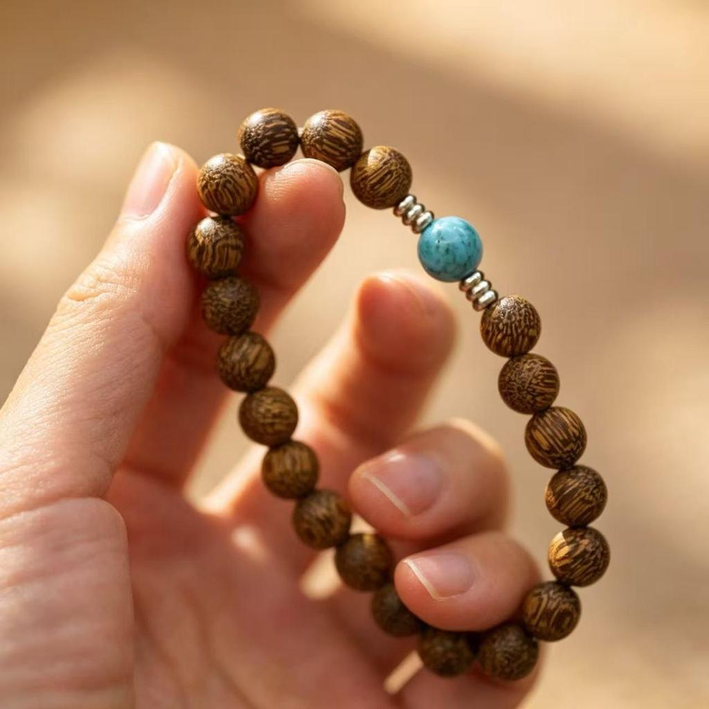 Exquisite Carving Bracelet: Agarwood, Imitation Beeswax, Turquoise & Hetian Jade