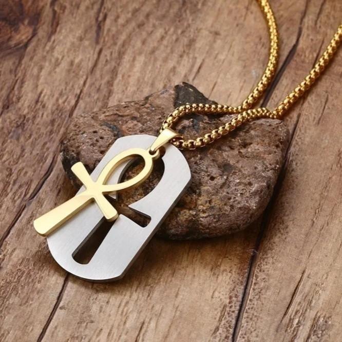 Dog Tag Pendant Necklace Ancient Egypt Egyptian Symbol Ankh Eternal Life Cross Key Life Amulet Talisman Protect Health Jewelry Charming Accessories