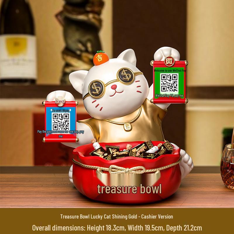 

Lucky Cat Resin Ornament - Desktop Storage & QR Code Holder