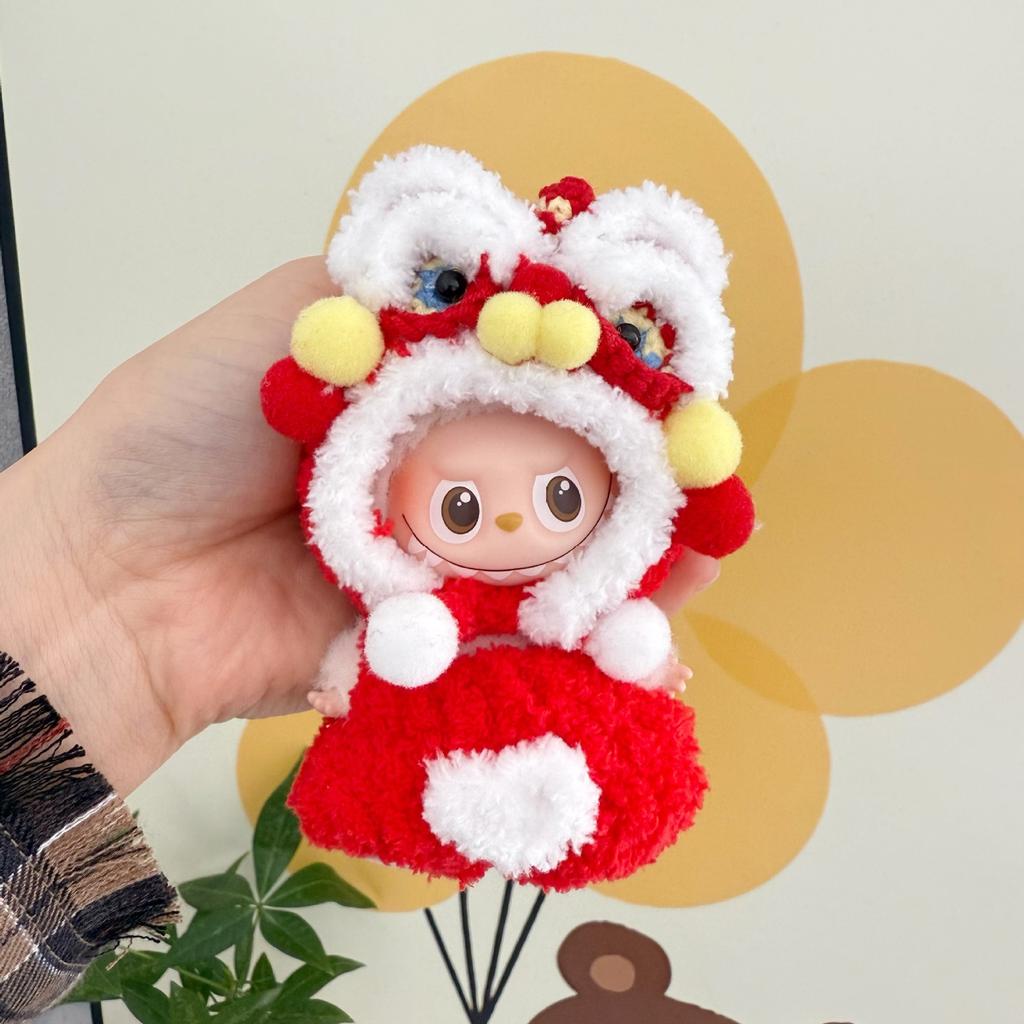 10.5cm Labubu 4.0 Red Lion Dance Jumpsuit Doll Clothes For Love Series Pin Accessories