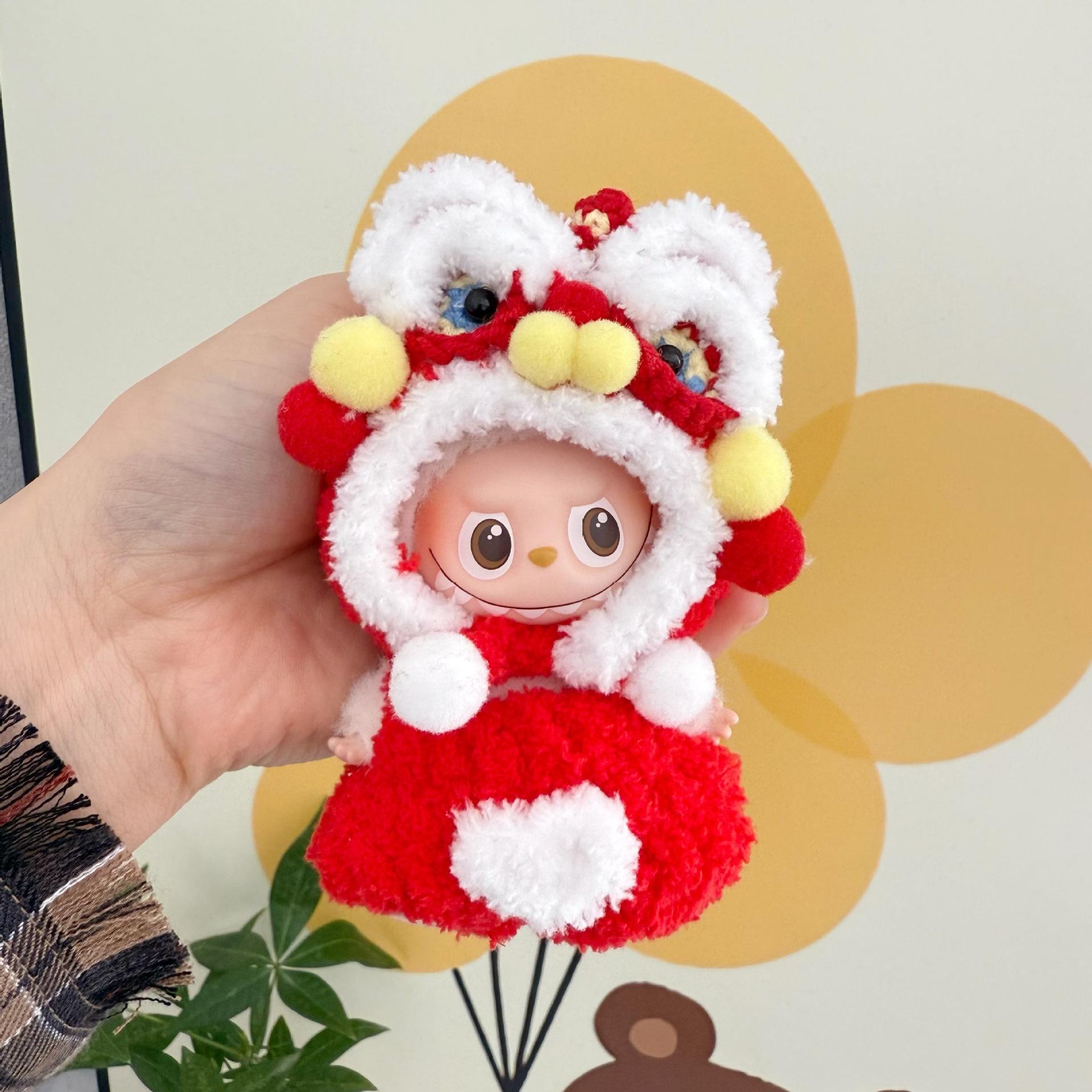 10.5cm Labubu 4.0 Red Lion Dance Jumpsuit Doll Clothes For Love Series Pin Accessories no doll