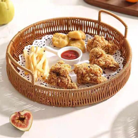 Imitation Rattan Fruit Basket, Round Rattan Tray, Steamed Bread Basket, Food Storage Basket, Eco-Friendly Kitchen Organizer, Farmhouse Home Decor
