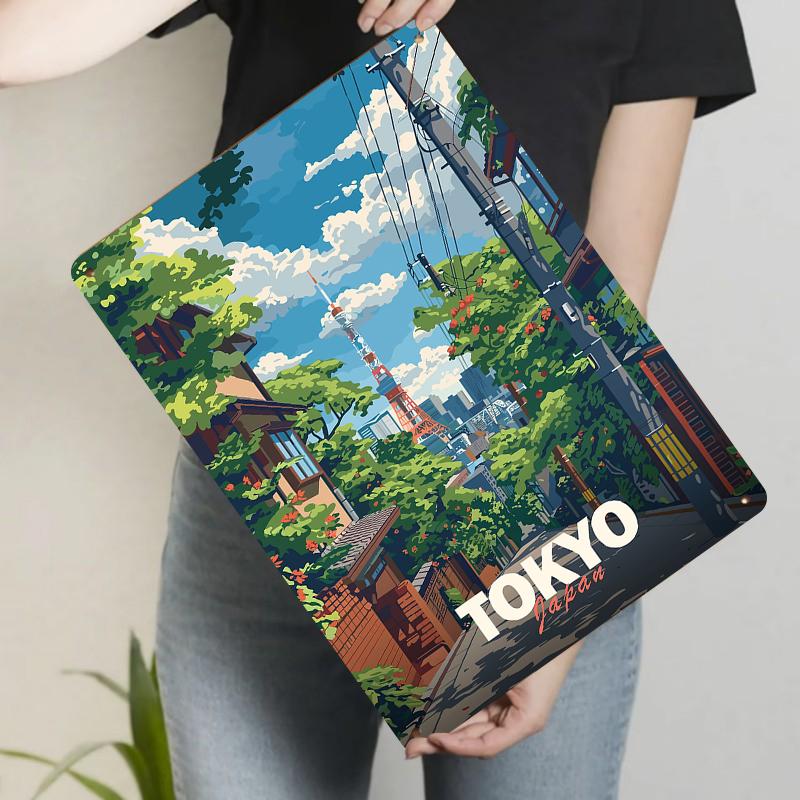

Tokyo Cityscape Metal Wall Art Vintage Hand Painted Home Decor Japan Travel Souvenir Mural Painting 20x30cm（7.8x11.8inch）