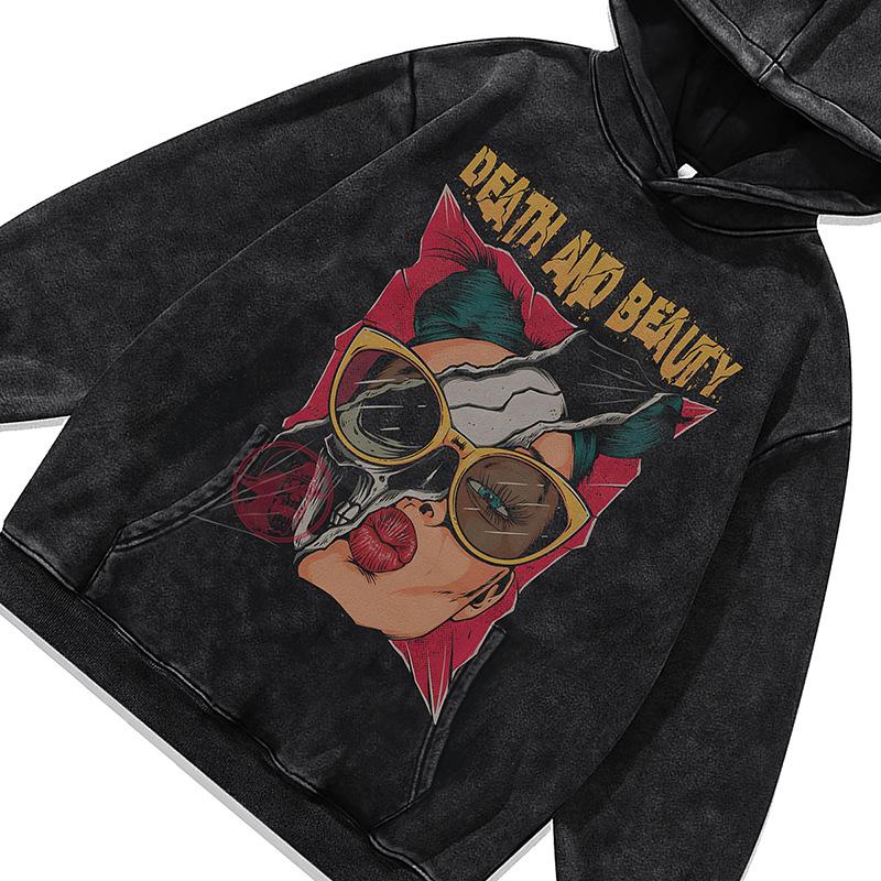 High Street Trendy Brand Washed Hooded Sweater 420G Heavy Cotton Vintage Printed Hoodie For Men And Women