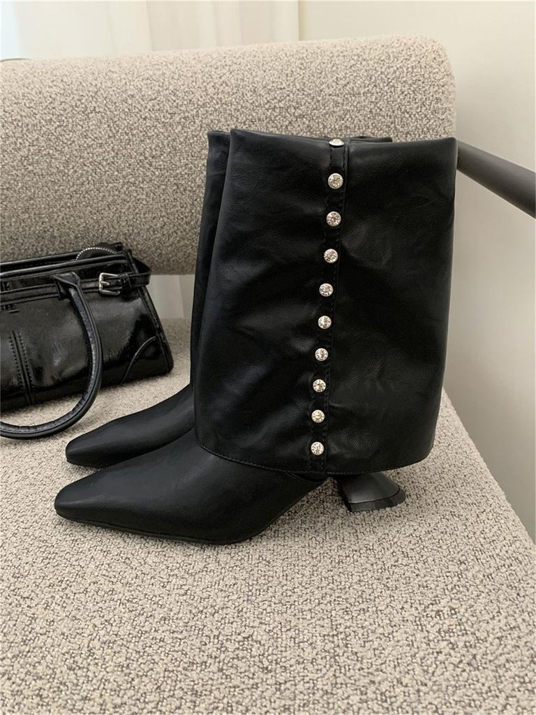 Fashion IPPEUM Women Ankle Boots Pu Leather Silver Pointed Toe 2025 New Fashion Zapatos De Mujer