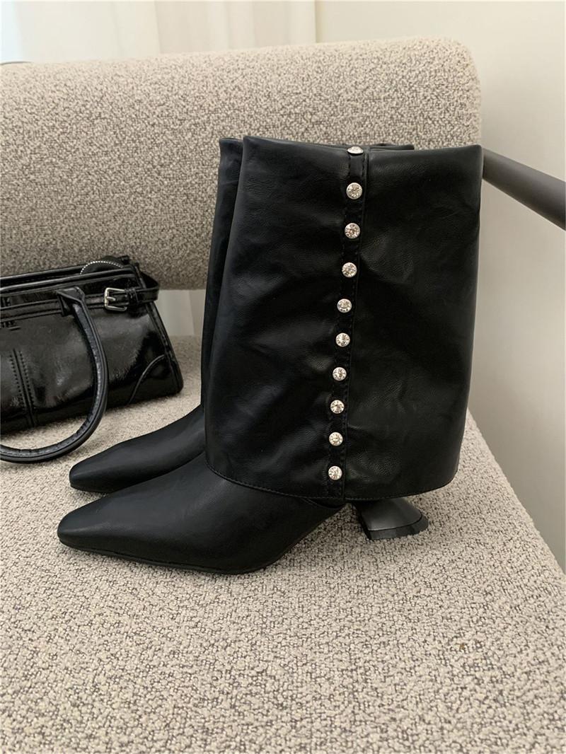 

IPPEUM Женские ботильоны из искусственной кожи серебристые с острым носком 2025 Новые Zapatos De Mujer 245 чёрный