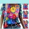 Sommer-Freizeit-T-Shirt mit Blumenprint und V-Ausschnitt für Damen