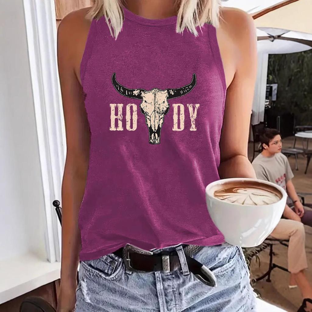 American Style Cow Pattern Women's Loose Tank Top