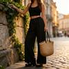 Women Casual Wide Leg Pants High Waist Drawstring Loose Fit Floor Length Lounge Trousers Elastic Waistband