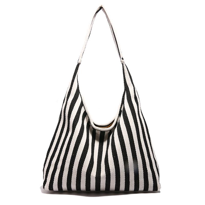 Small fresh striped handbag shoulder large capacity casual bag new women's bag messenger bag bucket bag
