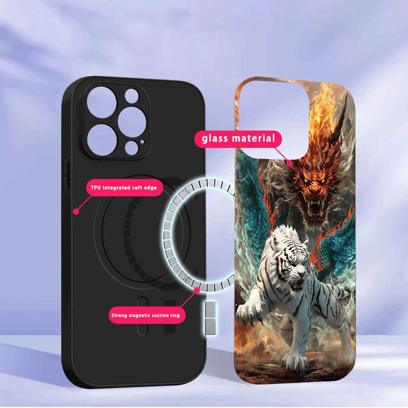 A Huge Dragon and Tiger Suitable For Samsung Galaxy S25 Ultra S20 FE S21 S22+ S23 Plus S24 S26 Edge Magnetism Glass Phone Casee