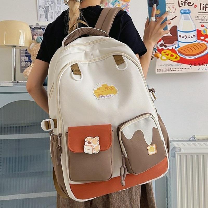 New high-value, fresh and sweet dopamine backpack contrasting color splicing high school students large-capacity backpack