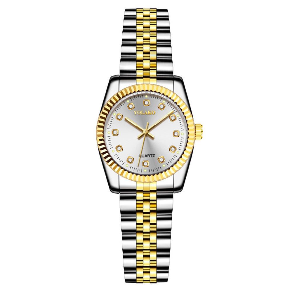 Orologi da Coppia Acciaio Inossidabile con Cinturino, Calendario, Viso con Strass Dorati: Moda Casuale Quarzo da Uomo e da Donna