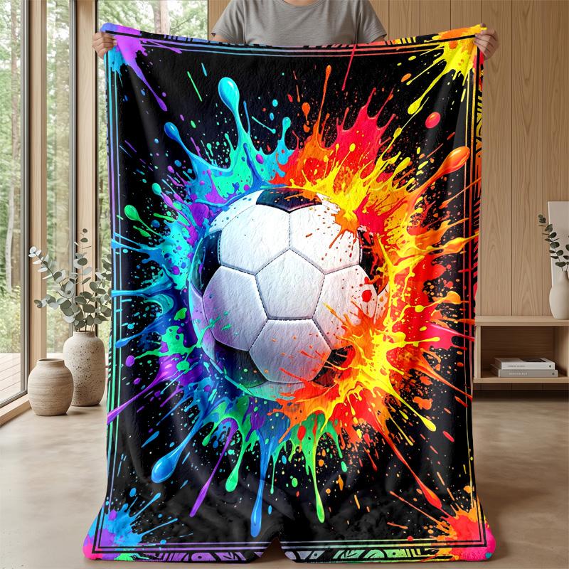 Soccer Ball Splash Art 1 Theme Blanket Lightweight Warm Flannel Blanket Decorative Throw Blanket for Home Decoration