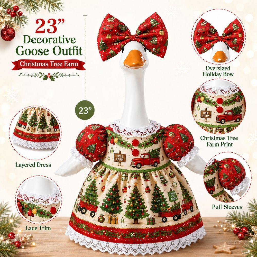 Red Bow Porch Goose Statue Red Truck Print Holiday Decor Ornament Front Door Decor
