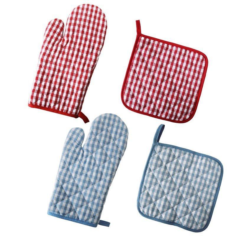 1Pc Plaid Cotton Heat Resistant Home Kitchen Baking Tool Insulation Microwave Glove Insulation Holder Pad